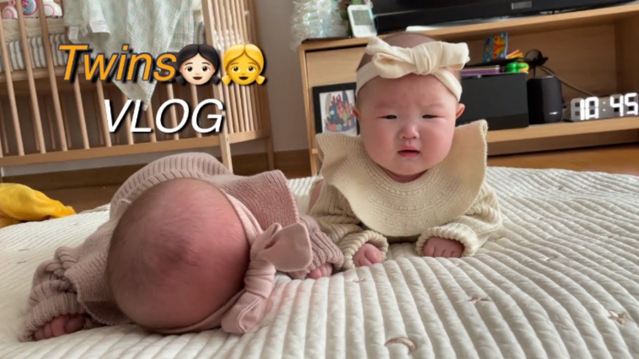 딸쌍둥이 육아 VLOG/동물병풍만들기/둥이들과청소/스펙트라젖병/1박휴가/새로운네일아트/셀프사진찍어주기/점퍼루