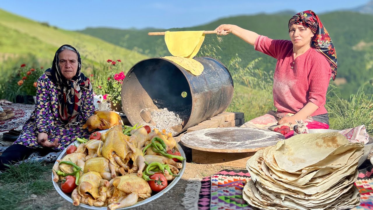 Cooking Dozens of Chickens in a Barrel & Baking Bread on Top | Epic Village Feast
