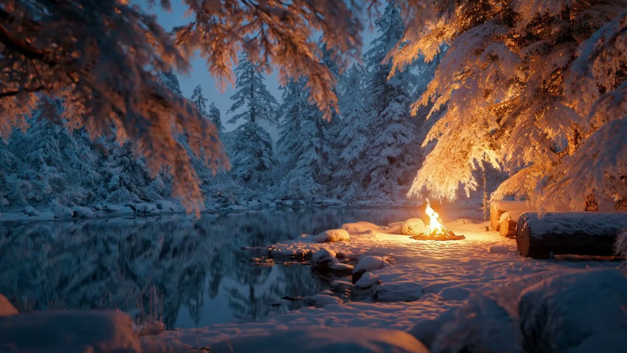 Everyone else left  You found the warmth  🕯️ Chopin, Soft Fire & Frozen Lake  1 Hour