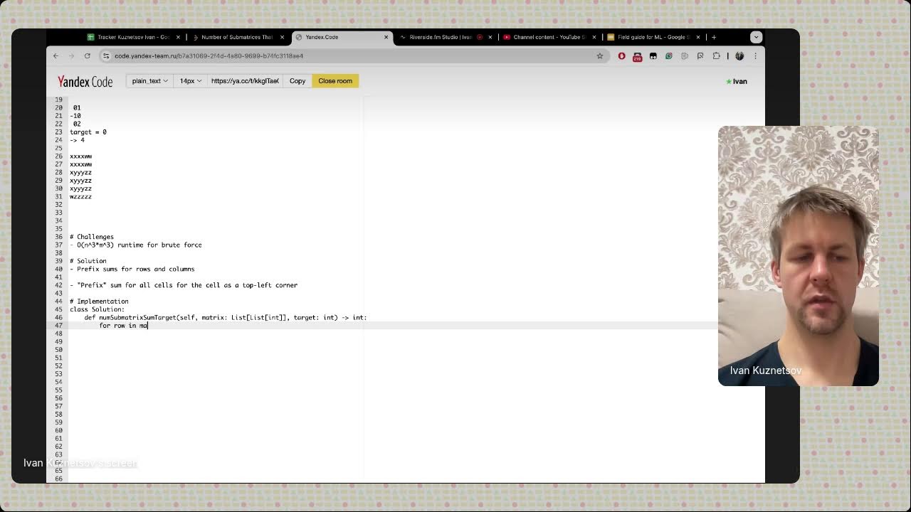1074 Number of Submatrices That Sum to Target - Daily Live LeetCode Without Preparation