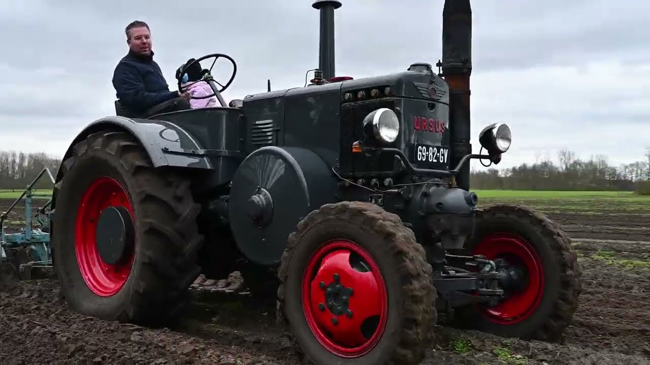 Historic tractors Lanz Bulldog Ursus Pampa Deutz plowing and cultivating