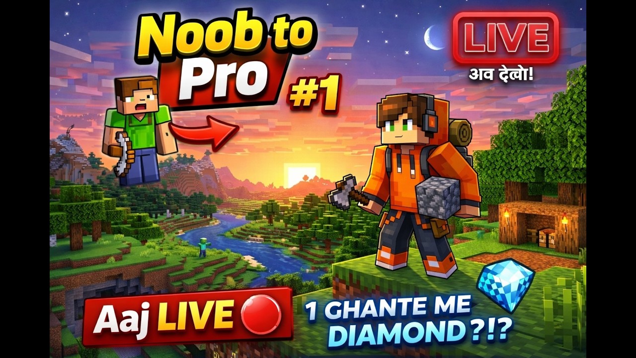 Noob to Pro Minecraft Live | 1 Ghante Me Diamond Challenge?! (Hindi) #Minecraft #MinecraftLive