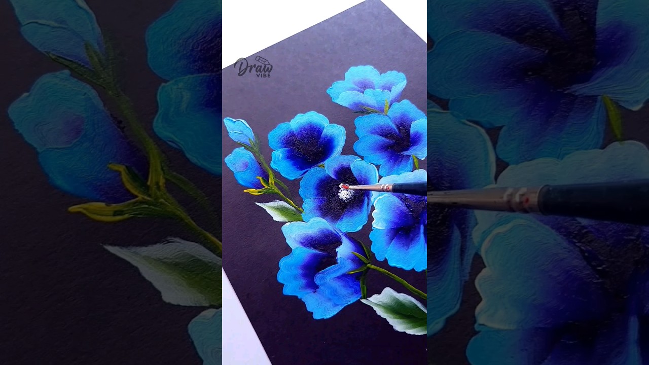 Beautiful blue flowers painting ideas #art #onestroke #shorts