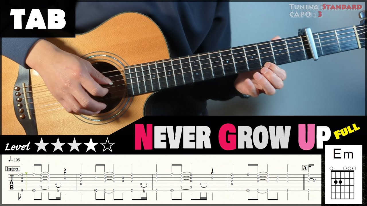 CHANMINA - Never Grow Up / Fingerstyle Guitar Cover / TAB + Chords + Lyrics