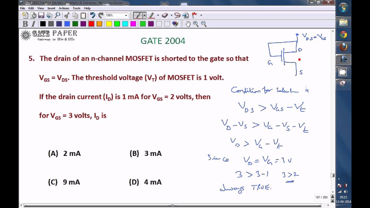 GATE 2004 ECE Gate Drain connected (Diode connected) MOSFET