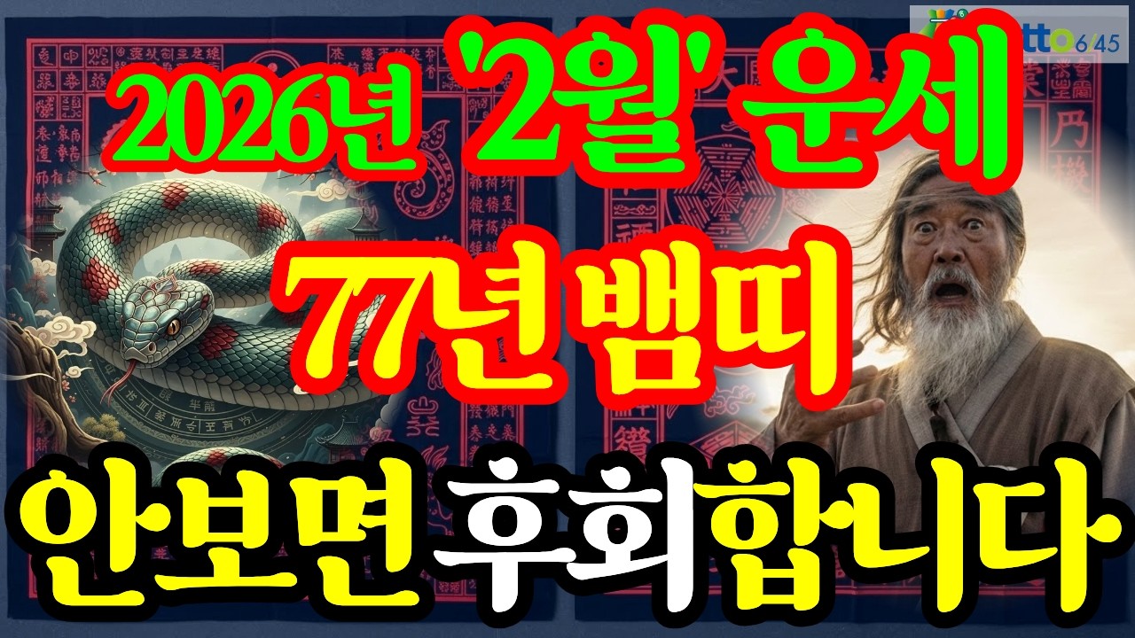 1977년 정사생 뱀띠, 2026년(丙午年) 2월 상세 운세(재물운, 문서운, 건강운, 사업운, 직업운, 대인관계운, 애정운, 가정운, 띠궁합, 성씨궁합) 및 2월 행운 번호 공개