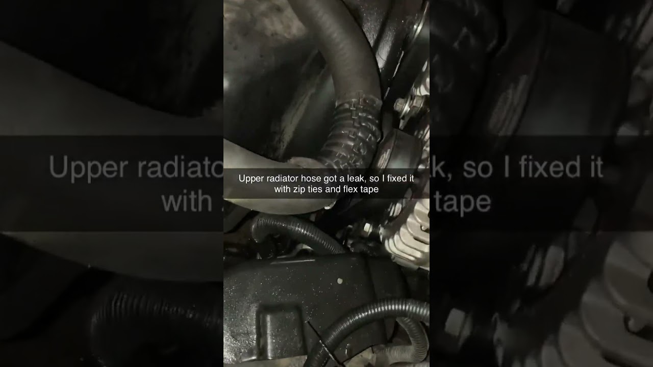 A temporary fix for my radiator hose but with flex tape #mechanic ￼￼