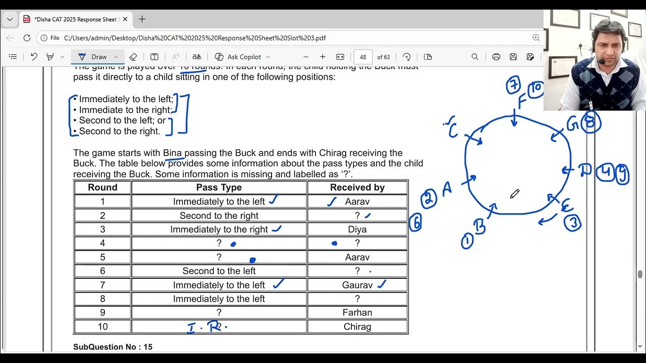 CAT 2025 Slot 3 LRDI Puzzle 4 (Circular Seating Arrangement)