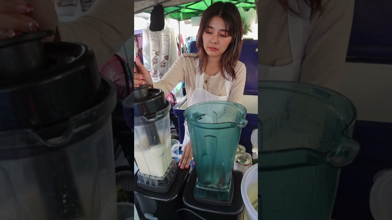 Beautiful Thai Lady Making Watermelon Smoothie At Bangkok Street Food Thailand