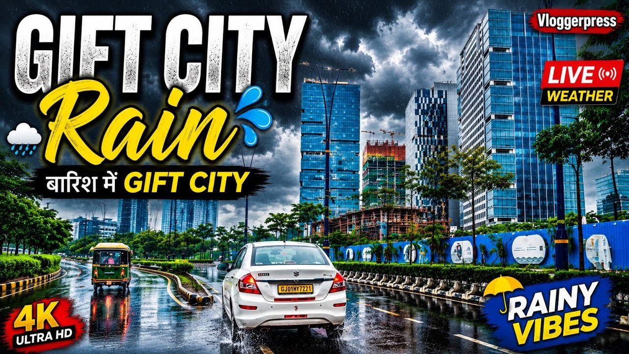 Gift City Rain 🌧️ | Monsoon Drive in GIFT City Gandhinagar 2026 | Beautiful Rainy Weather 4K