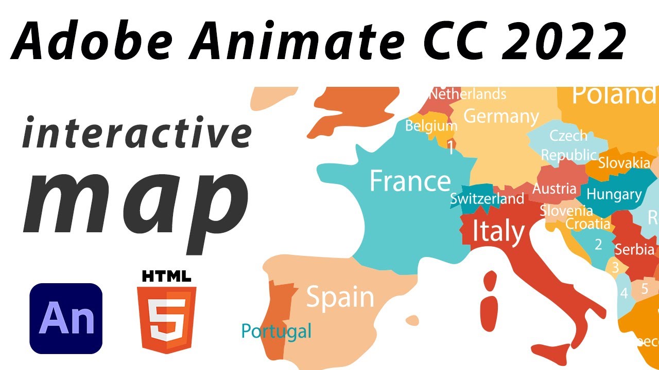 ADOBE ANIMATE CC 2022 TUTORIAL - INTERACTIVE MAP - HTML5 BANNER