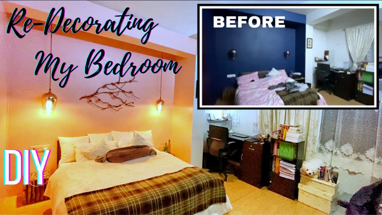 🛌 Re Decorating my bedroom || Got rid of the blue walls|| DIY wall art ||Shillong/Home