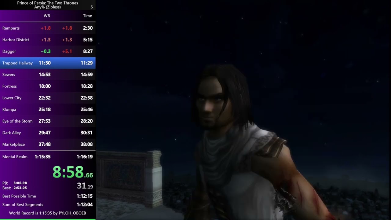 Prince of Persia The Two Thrones: any% Zipless Speedrun in 1:13:58
