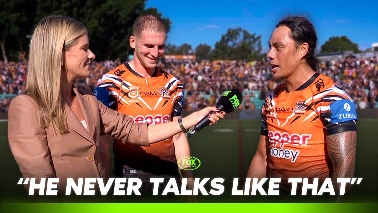 😅 Cheeky Jarome Luai exposes Adam Douehi as Tigers celebrate round two win over Cowboys | Fox League