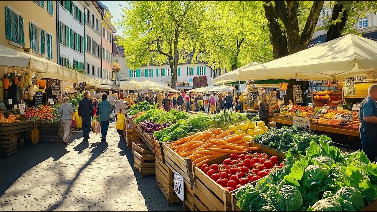 ВЕСНА ЗДЕСЬ, В ЦЮРИХЕ, ШВЕЙЦАРИЯ, ЯРКИЙ УТРЕННИЙ РЫНОК🇨🇭