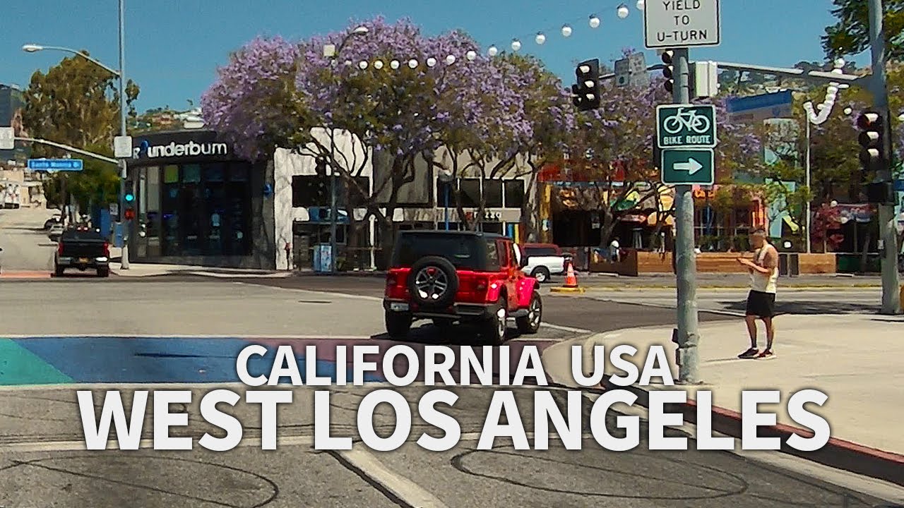 Driving West Los Angeles City (Melrose Ave, Sunset Strip, West Hollywood, Try-West), California, USA