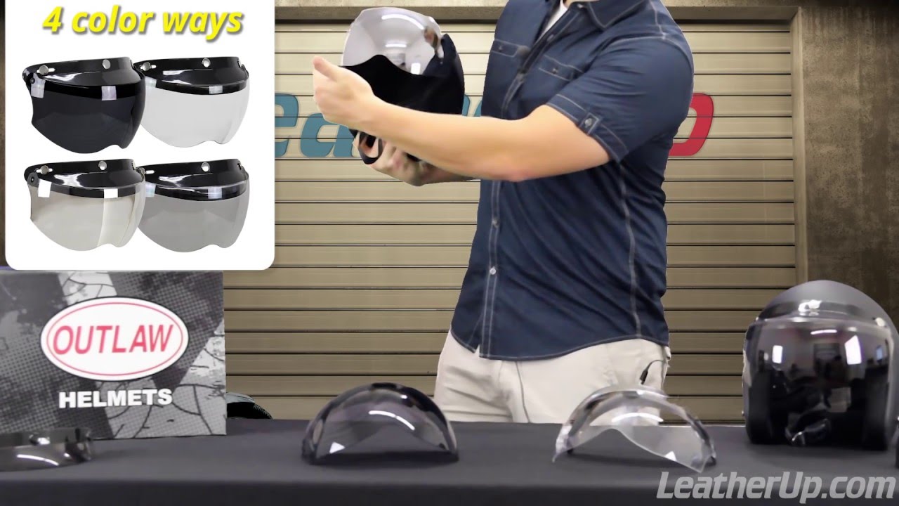 Outlaw Universal 3 Snap-Button Visor with Flip-up Shield at LeatherUp