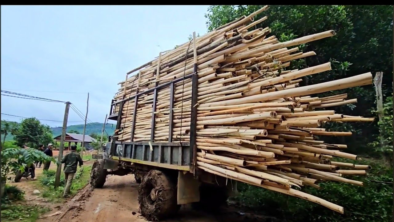 Nín thở với bác tài xe độ chở hơn 20 tấn đi qua đoạn đường lầy 