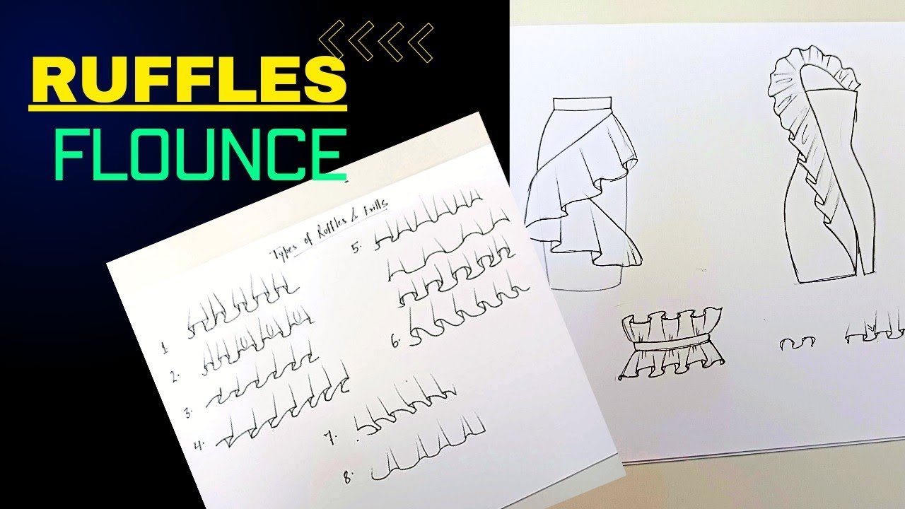 Draw Different Types RUFFLES(frills) 👗|| How Draw to FLOUNCE ✏️ || Fashion illustration #ruffles