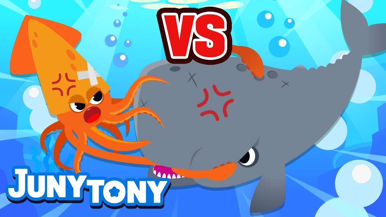 🐳Paus Sperma Lawan Cumi Raksasa🦑 | Sperm Whale vs. Giant Squid | Lagu Ikan | Squid Game | JunyTony