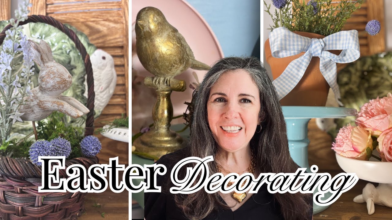 DIY Easter Kitchen Hutch Decor | Pastels & Blue Accents