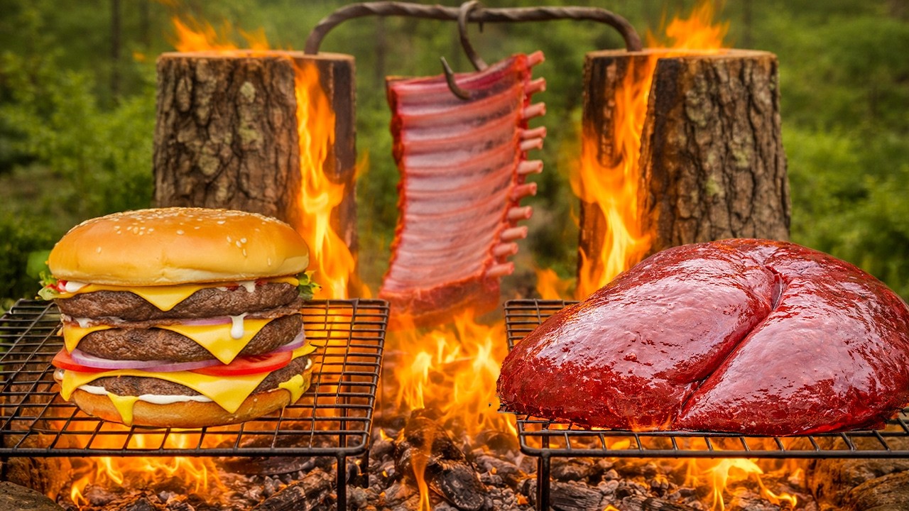 Beef Liver & Burgers & Steaks | Forest Bushcraft Compilation