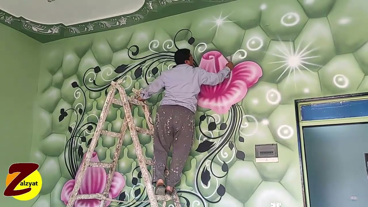 رسم استنسل مع وردتين وتنجيد سهل