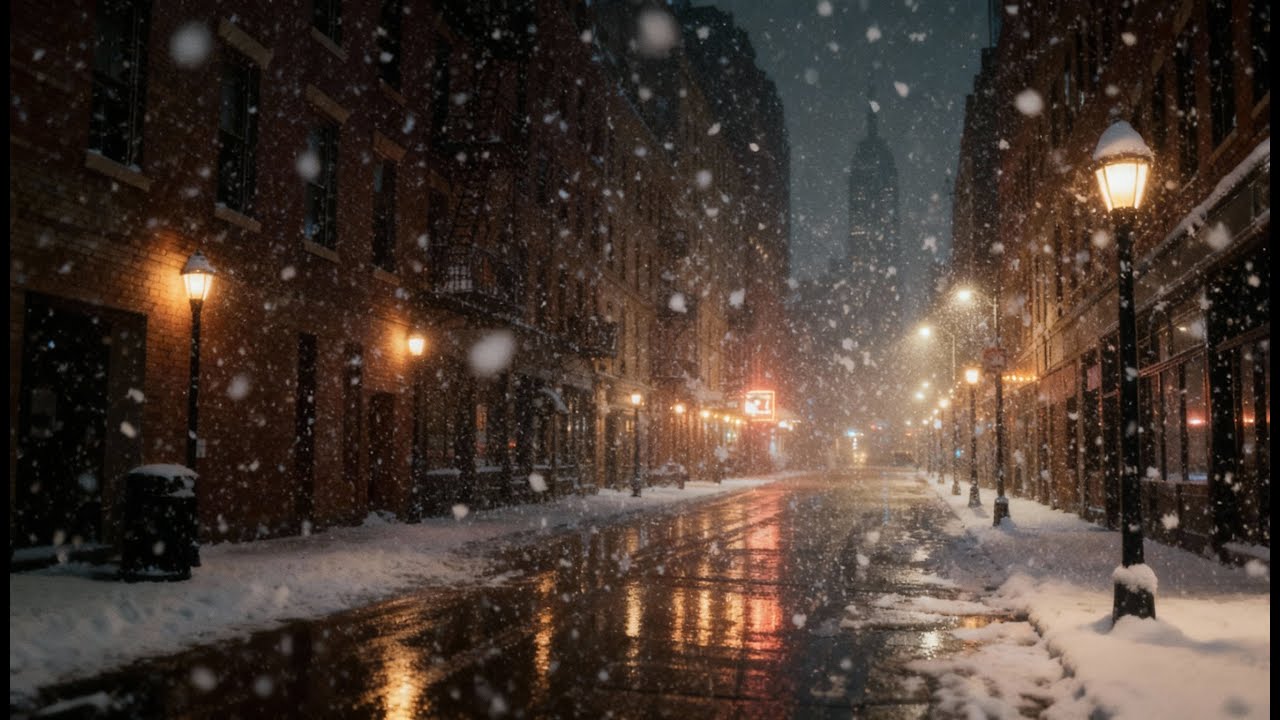 New York Snowy Night Jazz ❄️ Cozy Winter Street Ambience for Study, Relax & Sleep