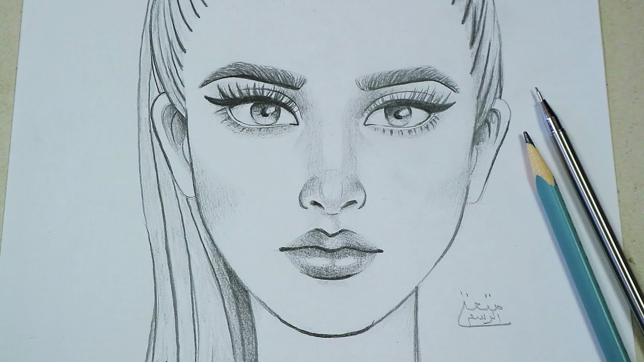 تعلم رسم وجه من الامام خطوة بخطوة | تعليم كيفية الرسم بقلم الرصاص للمبتدئين