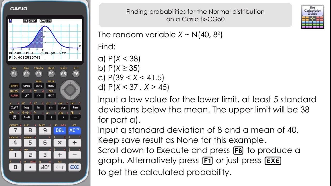 Normal Distribution | Finding probabilities & drawing graphs on a Casio fx-CG50