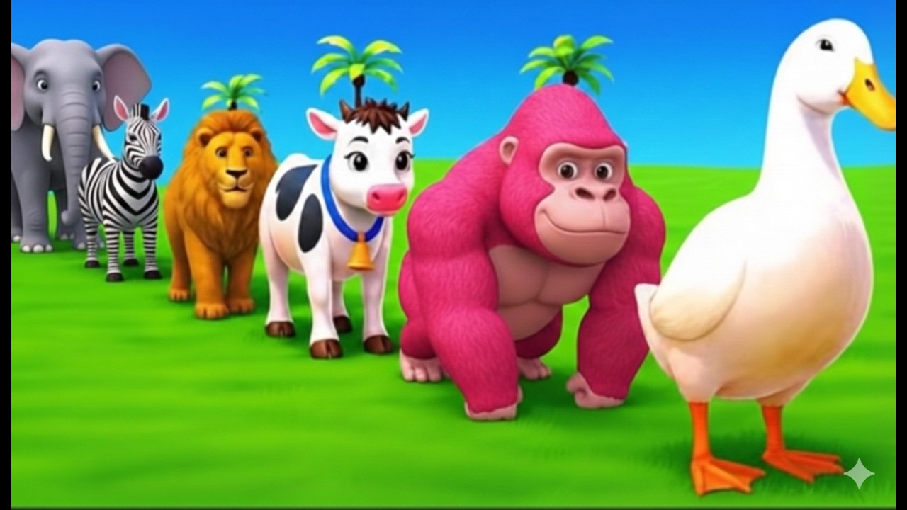 Long Slide Game With Elephant Gorilla Buffalo Hippopotamus Tiger - 3d Animal Game - Funny 3d Animals