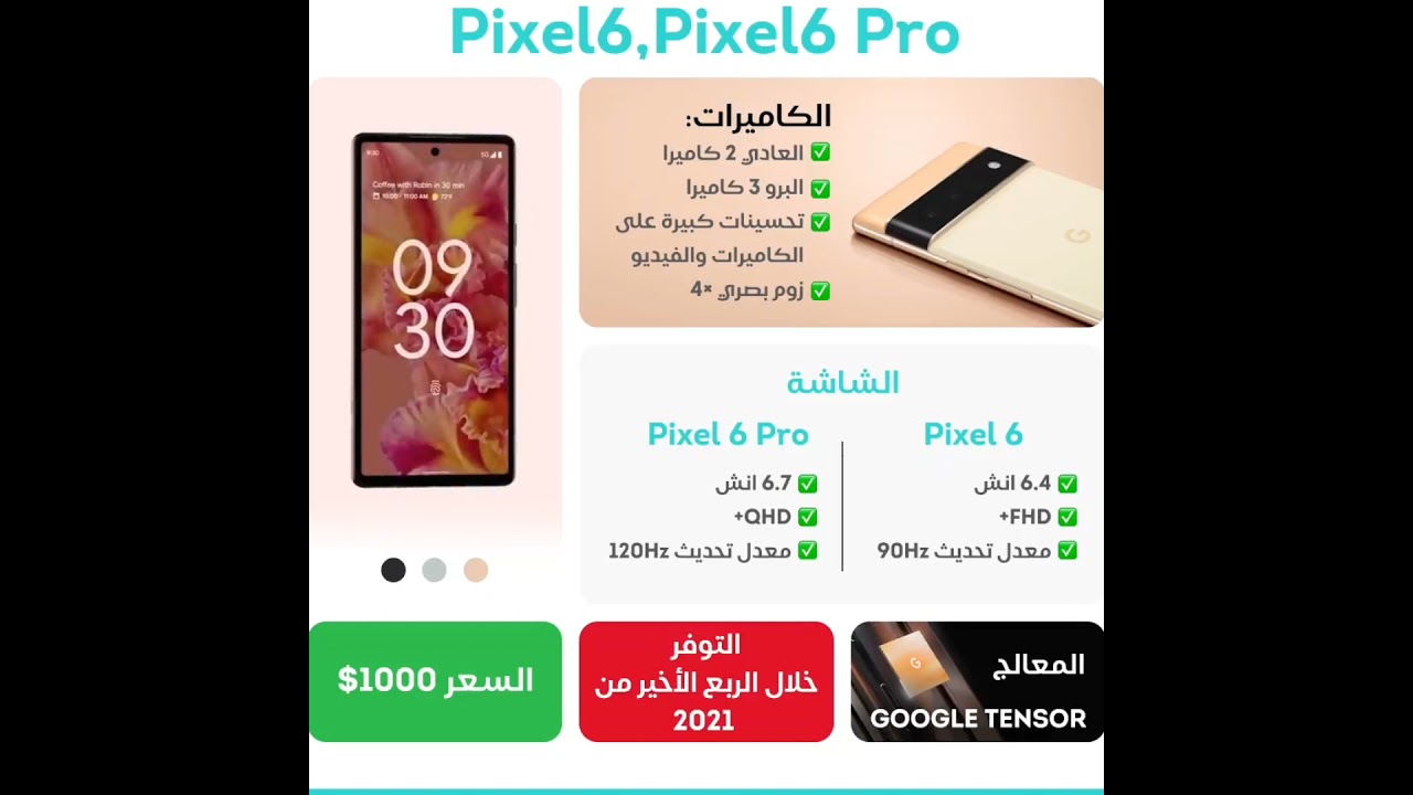 Pixel 6, Pixel 6 Pro Fiche technique
