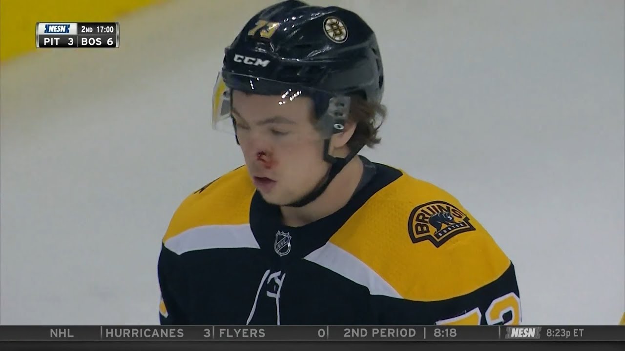 Patric Hornqvist high hit on Charlie McAvoy 3/1/18