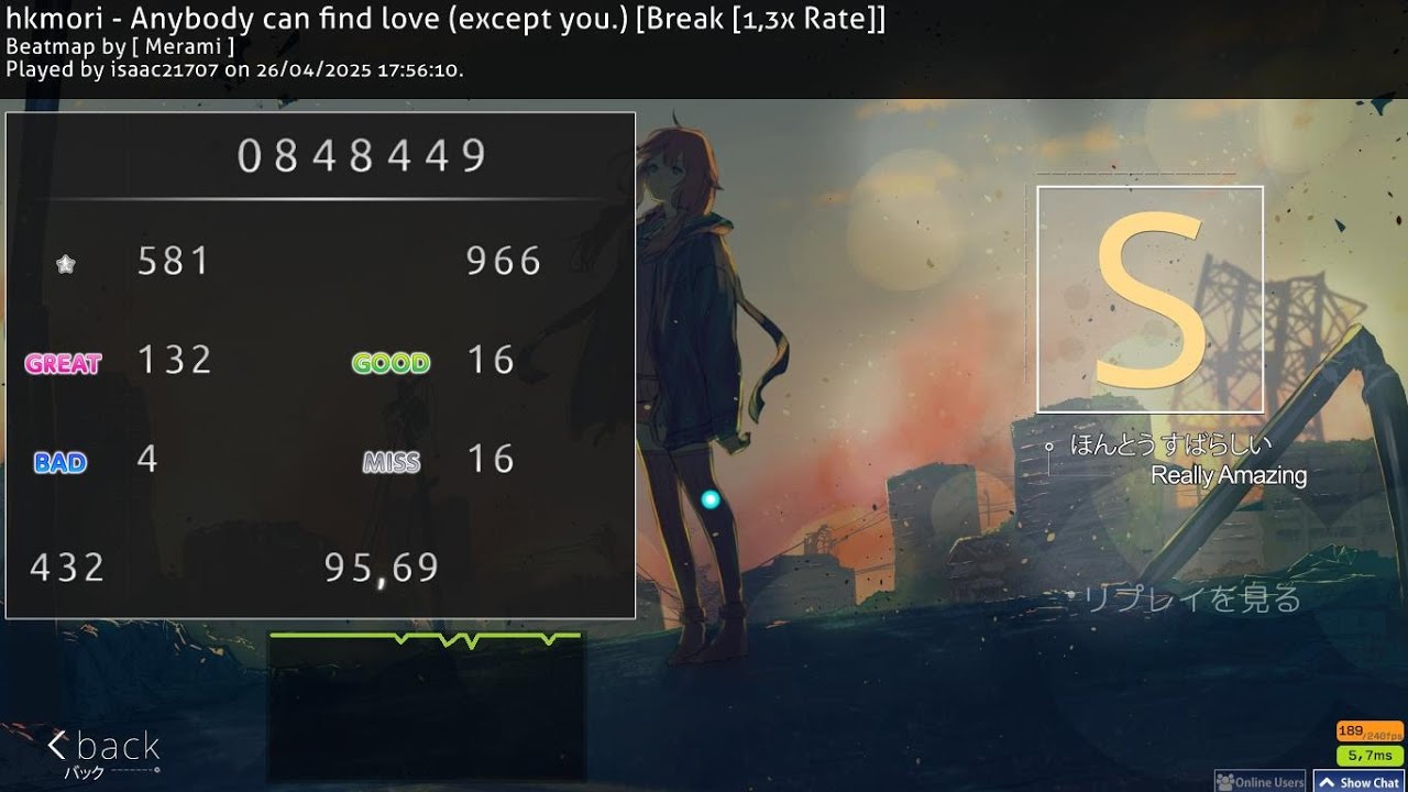 [Osu!Mania] anybody can find love (except you.) 1.3x 95.69%
