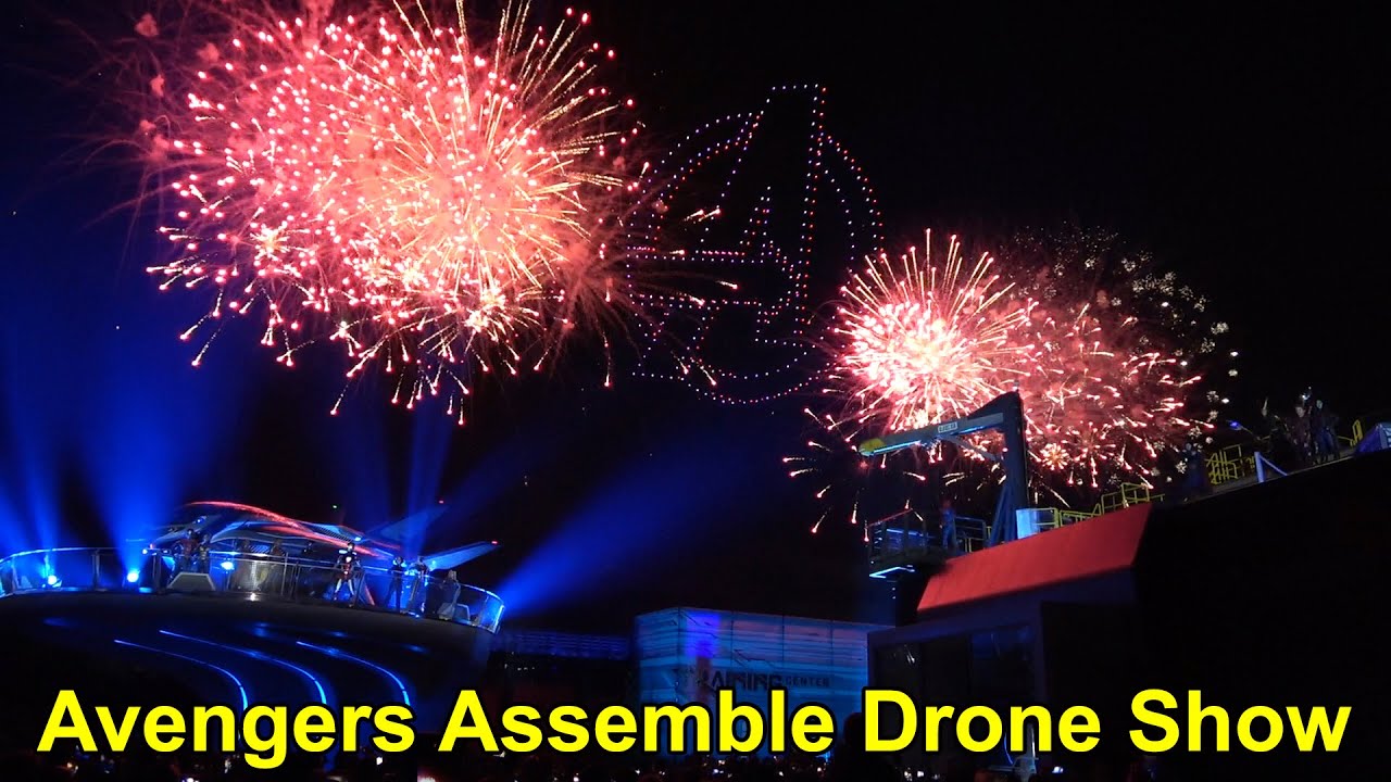 Avengers Assemble Drone Show, Avengers Campus Disneyland Paris, Marvel Characters, Fireworks 9/22/22