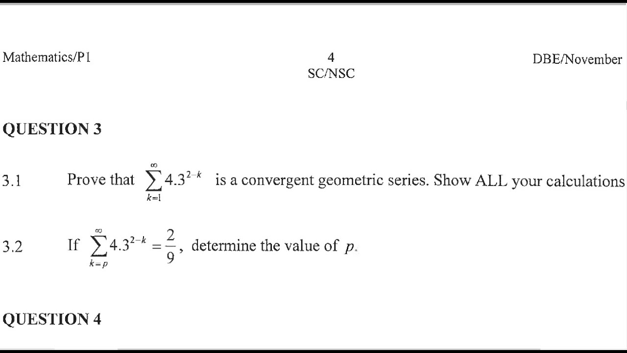 B | NOVEMBER 2020 GRADE 12 MATHEMATICS P1 - Convergent Geometric Series, Infinity | PAPER 1