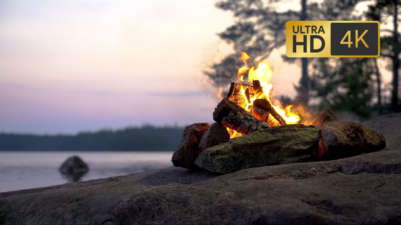 Relaxing Lakeside Campfire at Sunrise in Finland 4K 🔥 Crackling Fire 🔥 Bird Sounds 🔥 (10 Hours) 🔥