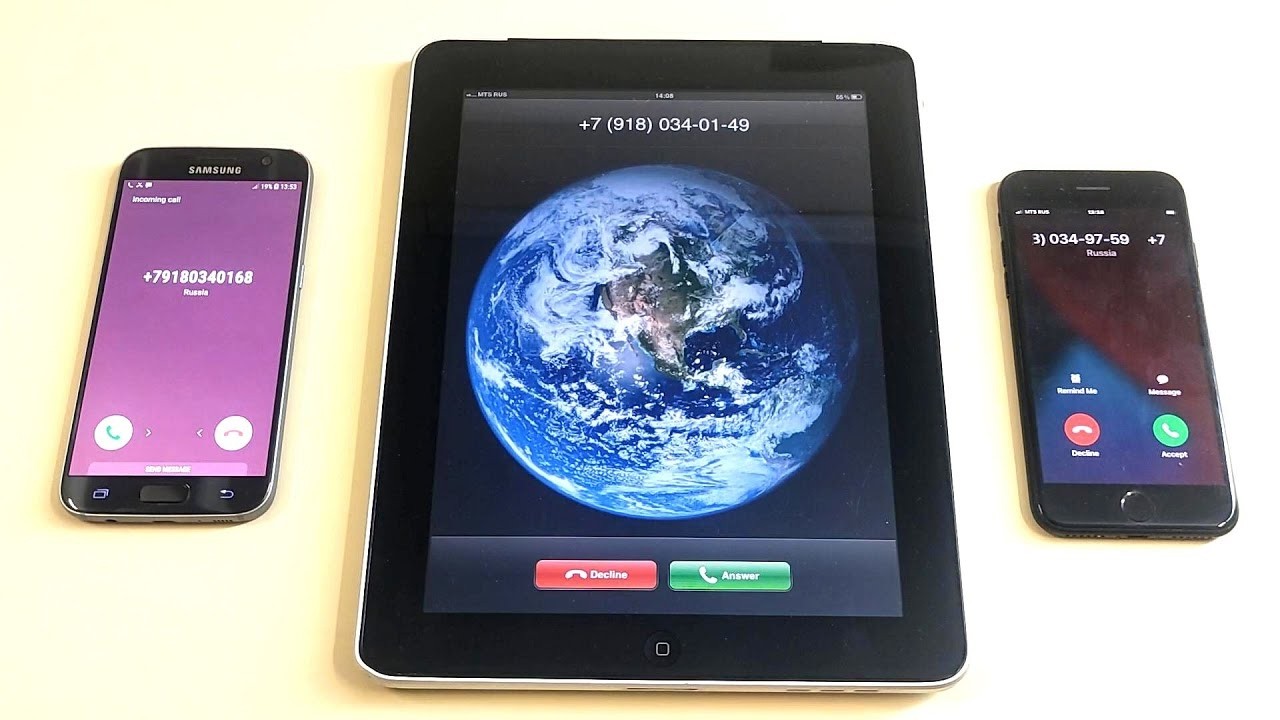 Samsung Galaxy S7 vs iPad 2010 vs iPhone 7 Incoming call