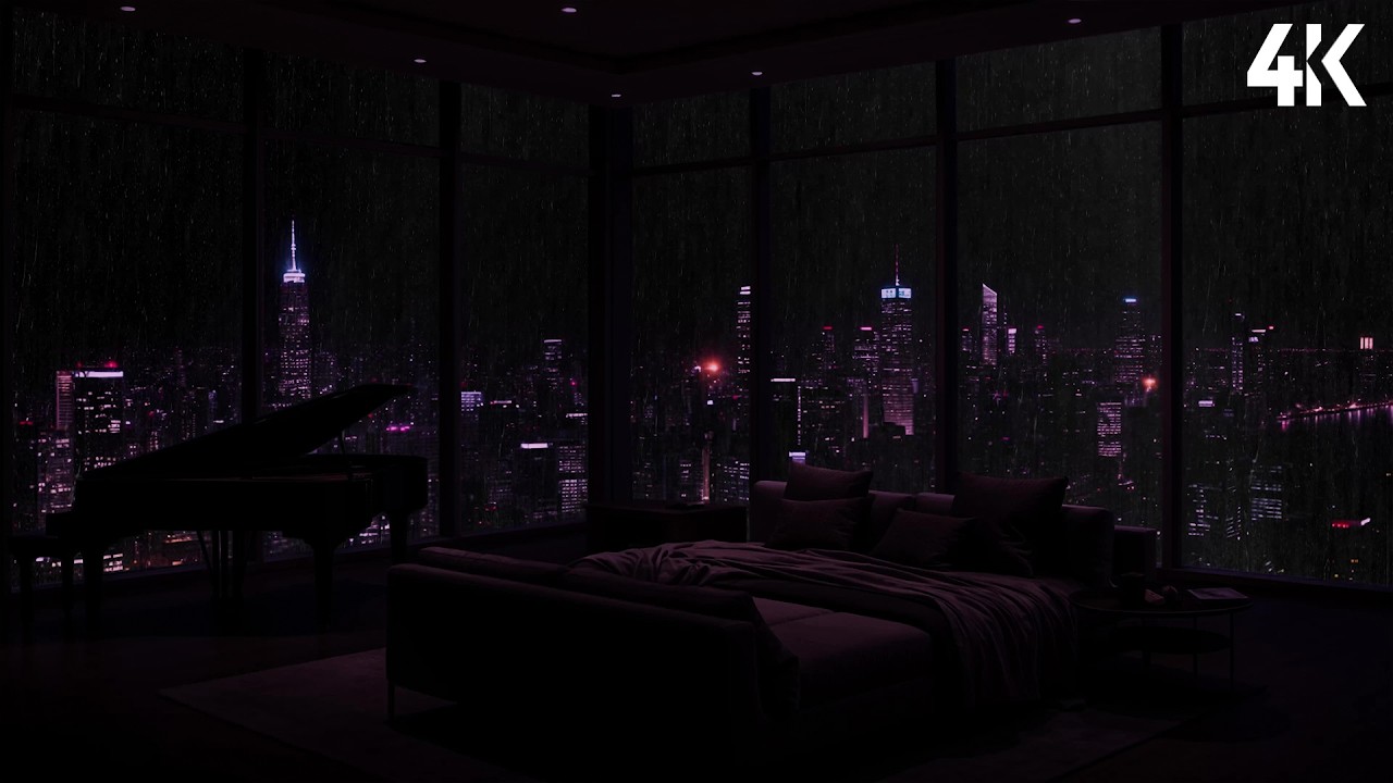 Rainy Night in a Luxury NYC Apartment 🌧️ City Lights & Rain Sounds for Deep Sleep | Sleep Well