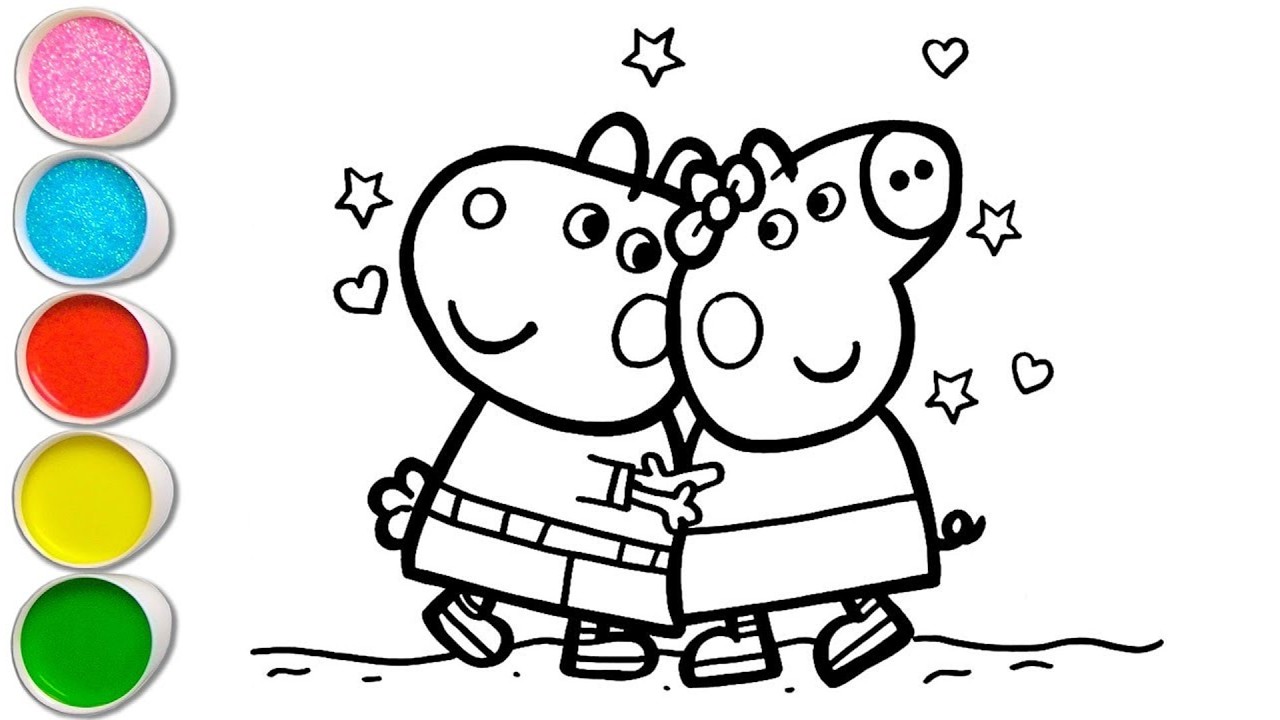 Peppa pig with Friend Drawing for kids, Painting & Coloring for kids, Toddlers | Let's Draw Together