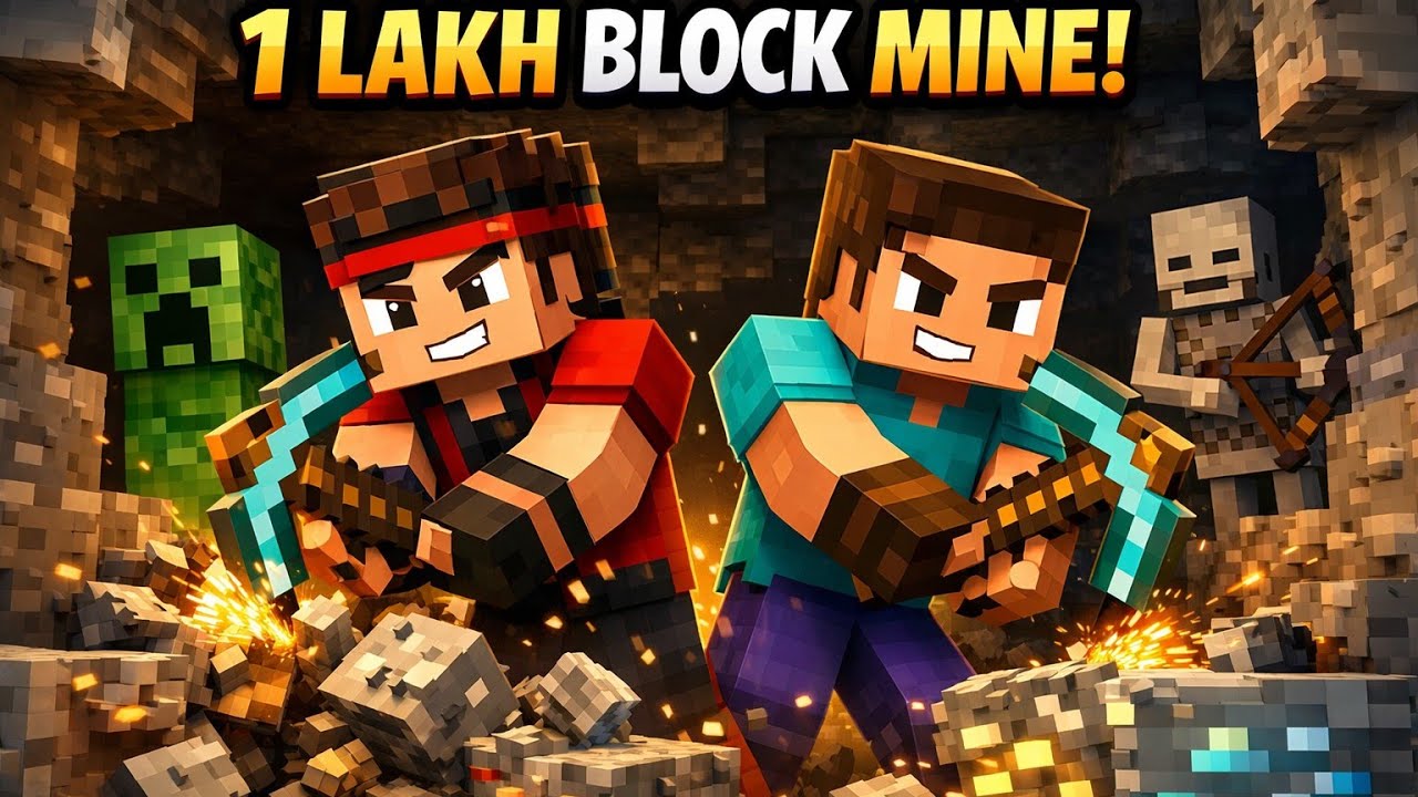 1 lakh blocks mining challenge with friend in minecraft ⛏️