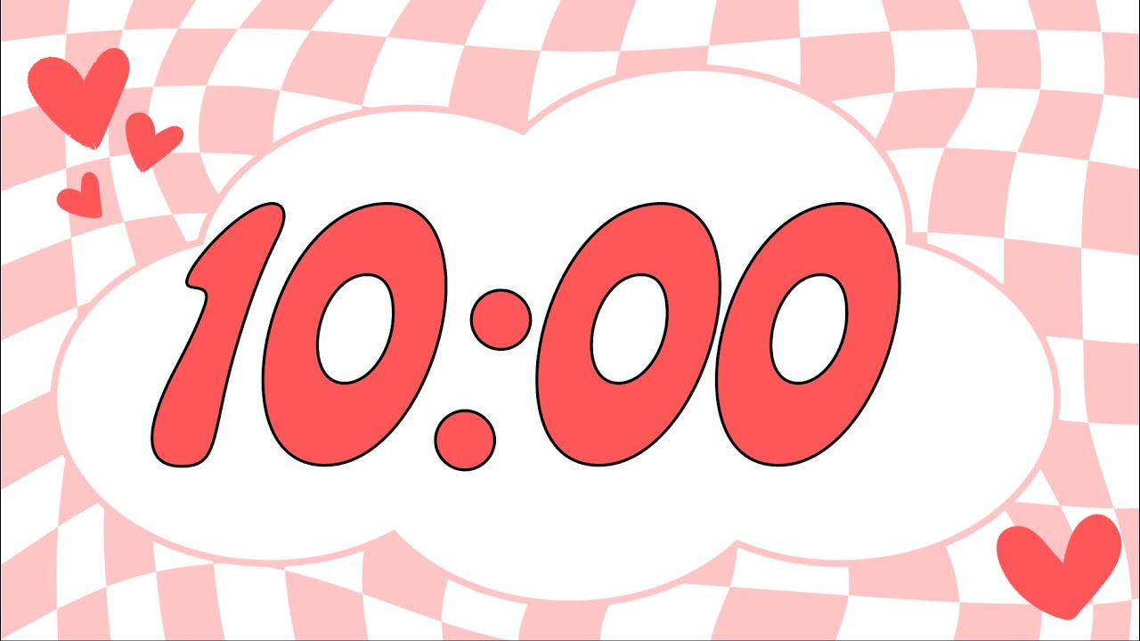10 Minute Valentine's Day Checkerboard Heart Timer (Fun Synth Alarm at End, No Music)