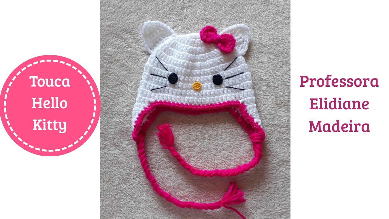TOUCA de CROCHÊ com TAPA ORELHAS HELLO KITTY