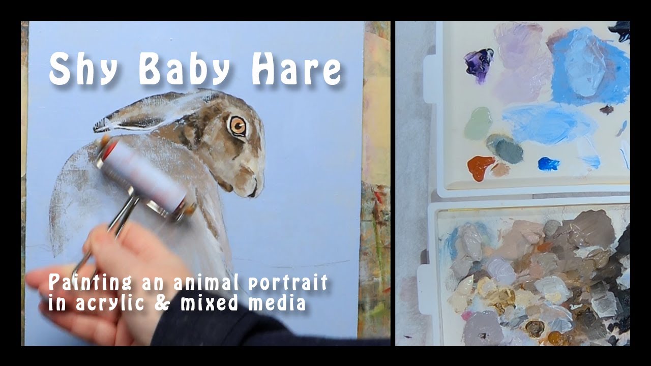 Shy baby hare - painting an animal portrait in acrylics - no narration