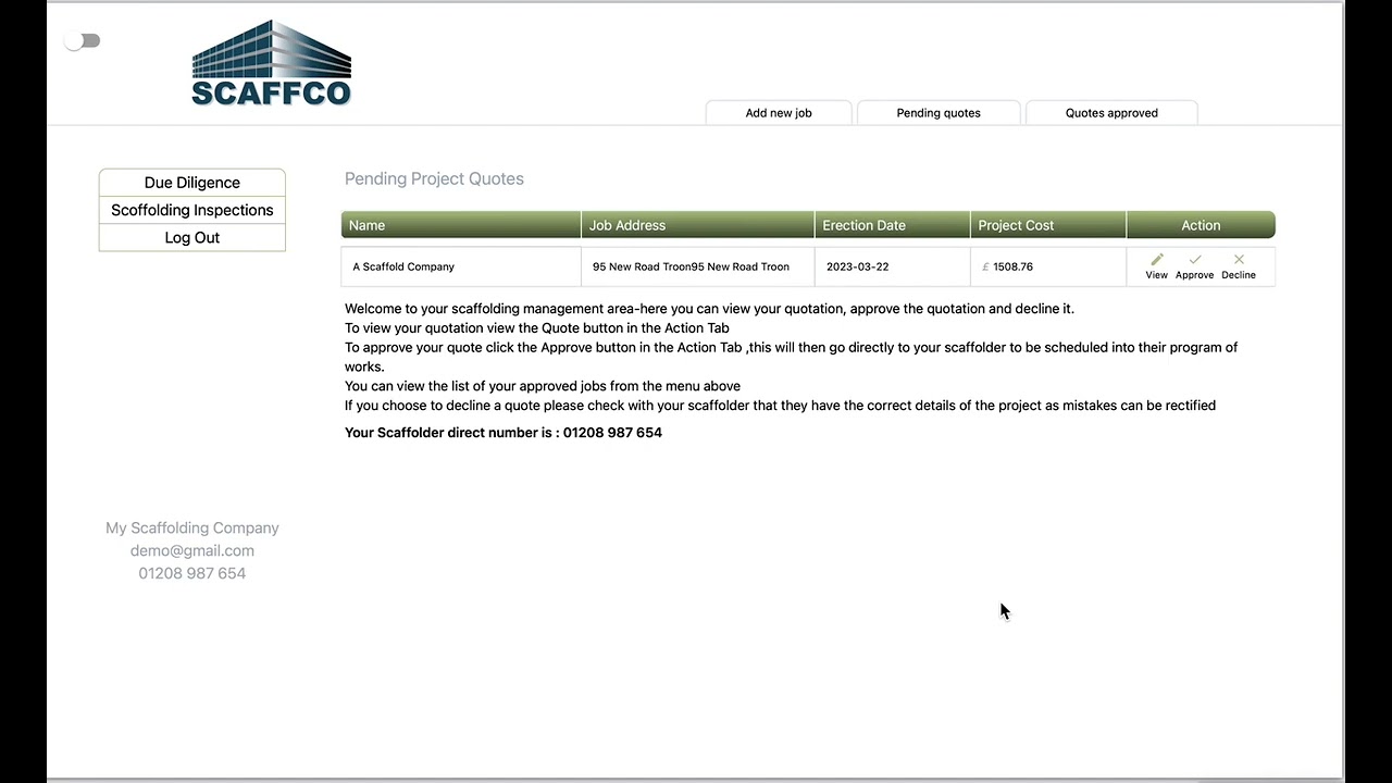 Pending projects in eScaff