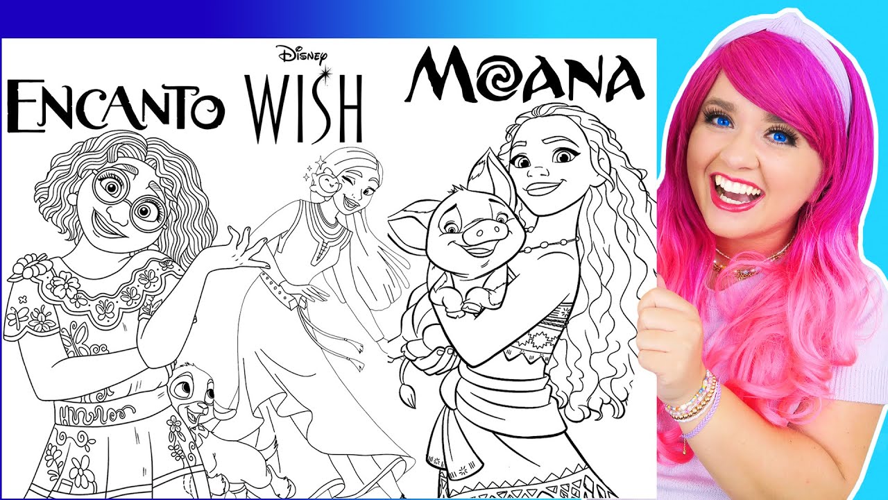 Coloring Disney Wish, Encanto & Moana Coloring Pages | Mirabel, Asha & Moana Coloring Videos