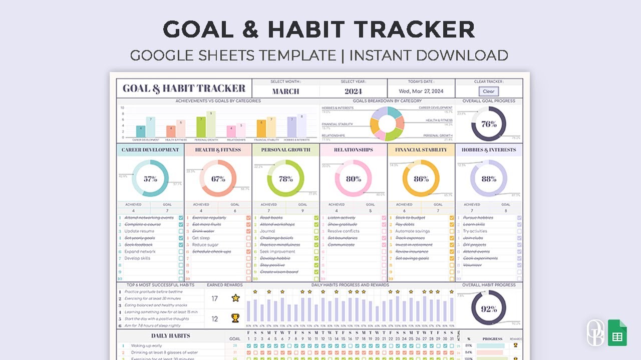 Goal & Habit Tracker + Clear Button - Google Sheets Template