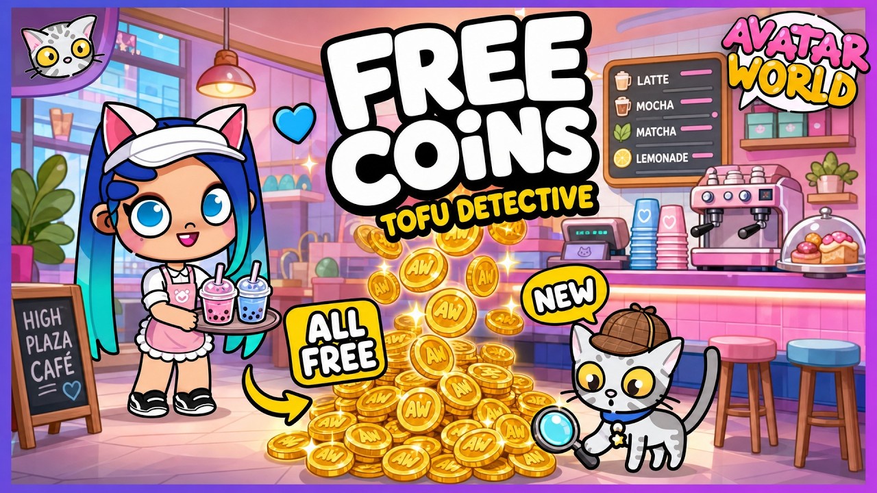 🪙🔍 TOFU finds ALL the FREE COINS in Avatar World HIGH PLAZA CAFE! 💙 (Secret Hacks)
