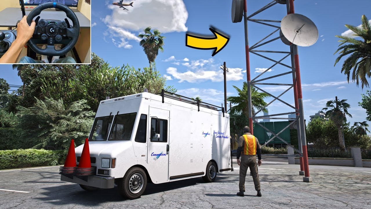 GTA 5 Lets Go To Work As Internet Technician in Los Santos - Steering Wheel Gameplay