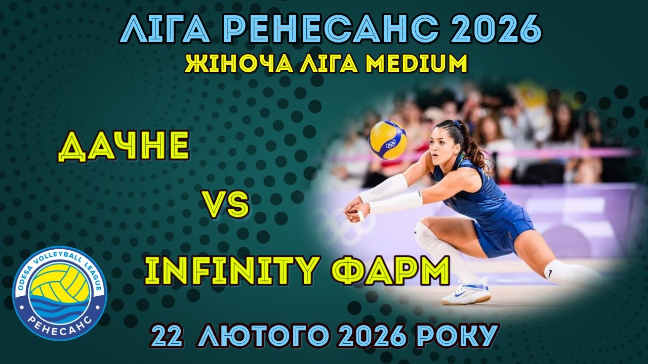 ЛІГА РЕНЕСАНС 2026. 22.02.2026 ЖІНОЧА ЛІГА MEDIUM. ДАЧНЕ - INFINITY ФАРМ
